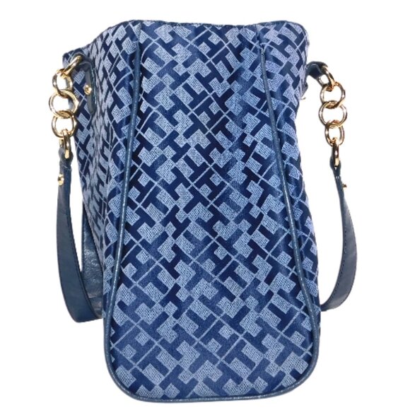 Tommy Hilfiger Blue Monogram Shoulder Bag – Gold Chain Straps - Picture 7 of 12